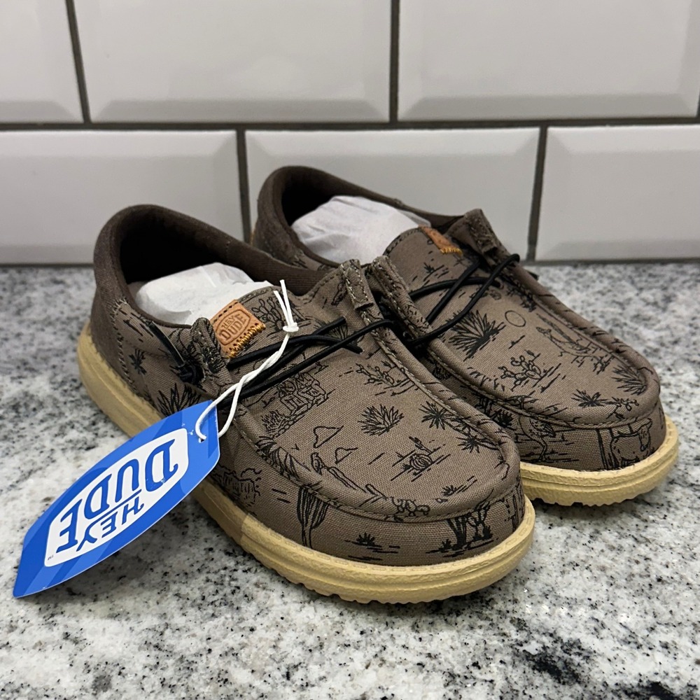 Hey Dude Kids Youth 1 Wally Desert Olive Brown Cactus Limited Edition Western‎